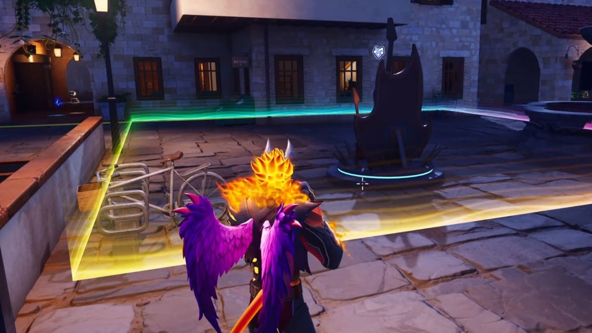 A player at a Jam Statue in Fortnite.