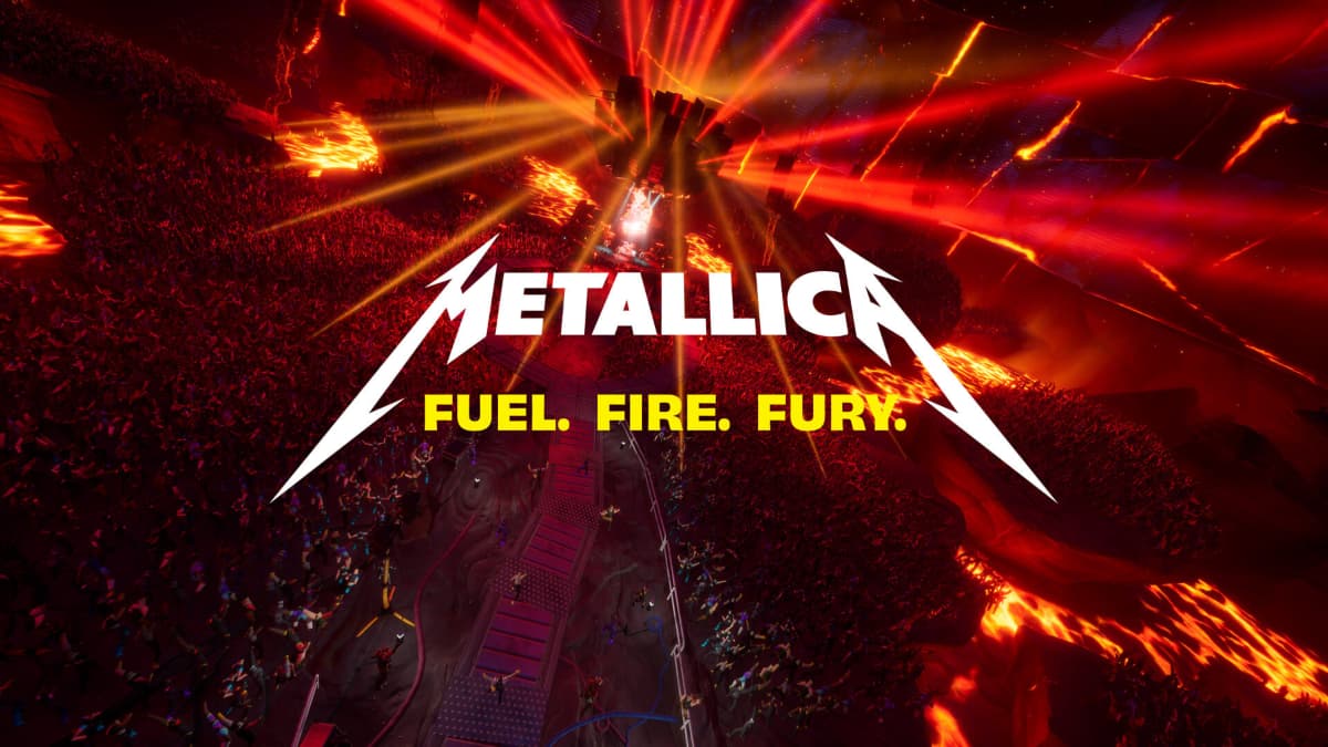 A promo image for the Metallica crossover in Fortnite.