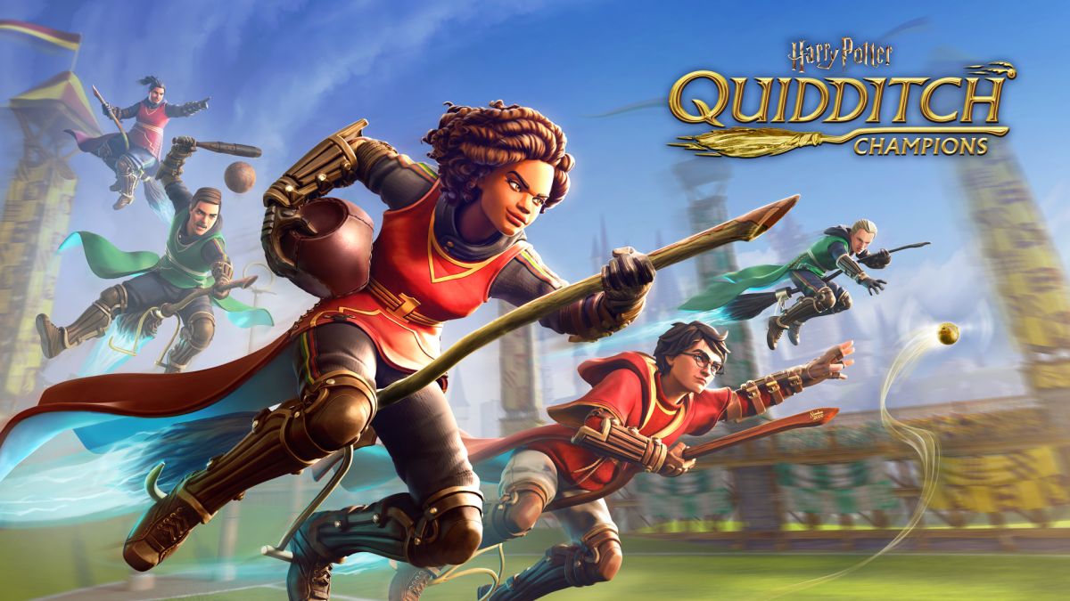 Quidditch players flying on their brooms in Quidditch Champions