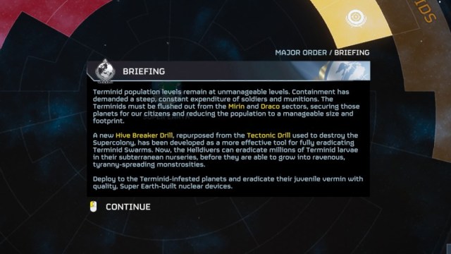 The Operation Hive Breaker mission dialogue in Helldivers 2.