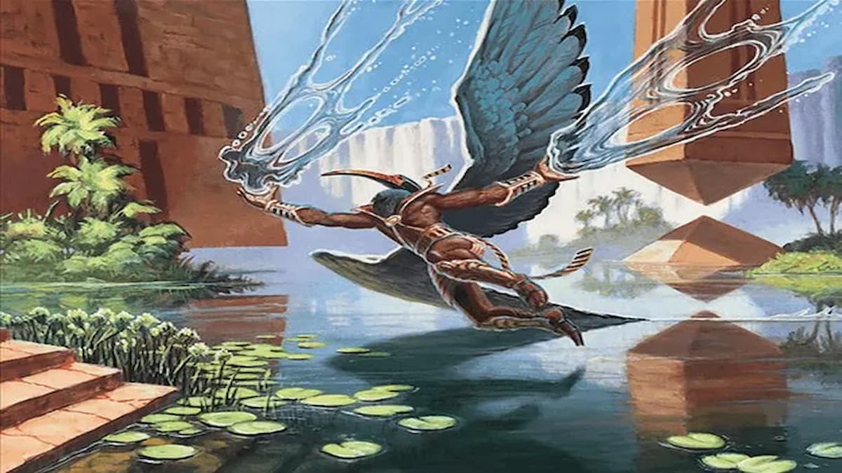 Bird wizard flying over pond in MH3