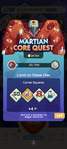 A drill mining rewards on martian planet in Monopoly GO