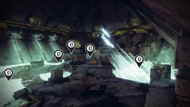 The Pools of Luminance area in Nessus, which houses several Radiolaria Sample spawns. The image shows where they are.