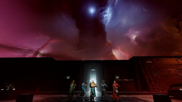Six guardians stand on the entrance to the Witness' monolith and the Salvation's Edge raid.