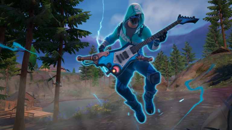 Player using Fortnite's Ride the Lightning item to stun enemies.