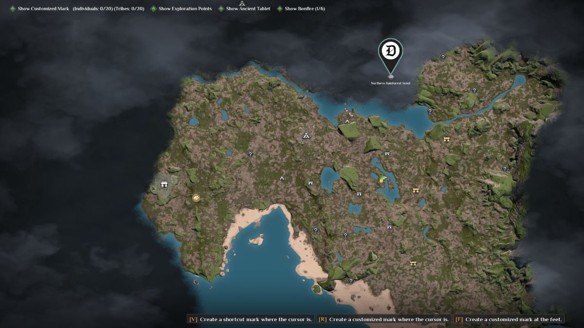A screenshot of the Soulmask map with a custom pin placed on a barbarian camp.