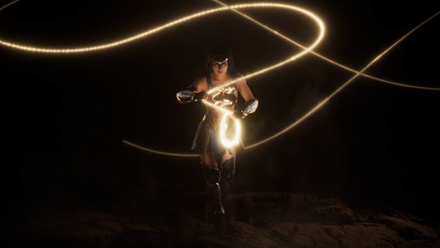 Wonder Woman holding her Lasso of Truth.