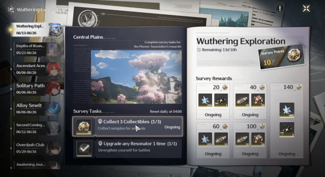 Image showing the Wuthering Exploration menu in Wuthering Waves