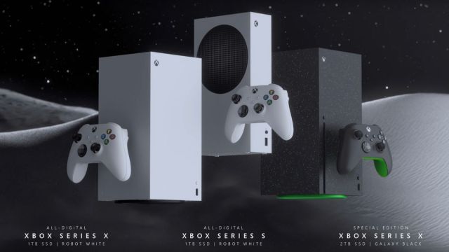 A screenshot of all three new upcoming Xbox consoles and their corresponding names and specs.