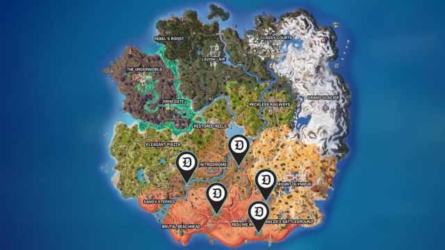 All five Oasis Pools marked on the map in Fortnite.