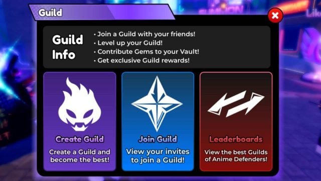 guild information in roblox anime defenders