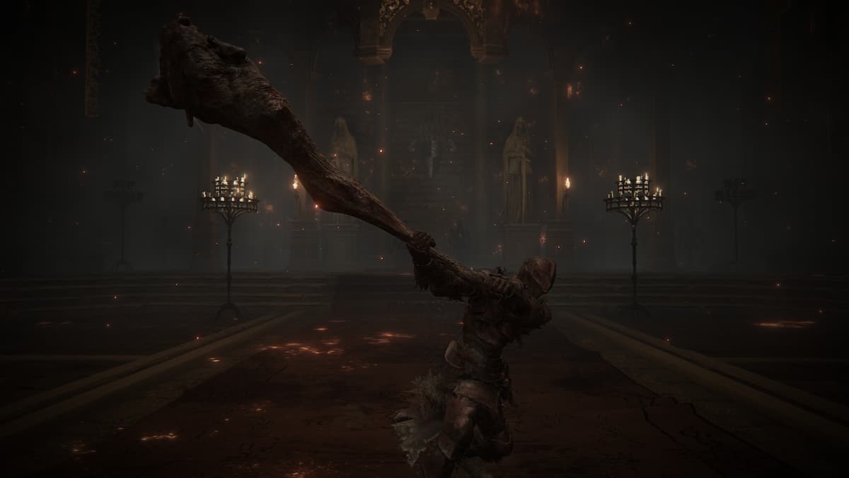 A character swinging the Bloodfiend's Arm weapon in Elden Ring Shadow of the Erdtree.