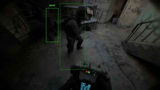 A Bodycam image of two players an two green rectangles from the UI.