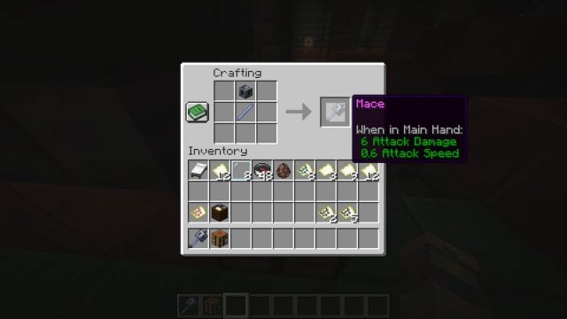 Crafting a Mace in Minecraft.
