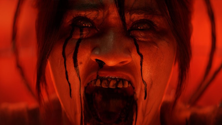 A girl screams as blood pours down her face in Diablo 4.