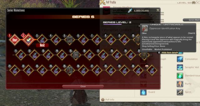 the PVP Series 6 Malmstone Rewards menu in Final Fantasy XIV: Dawntrail