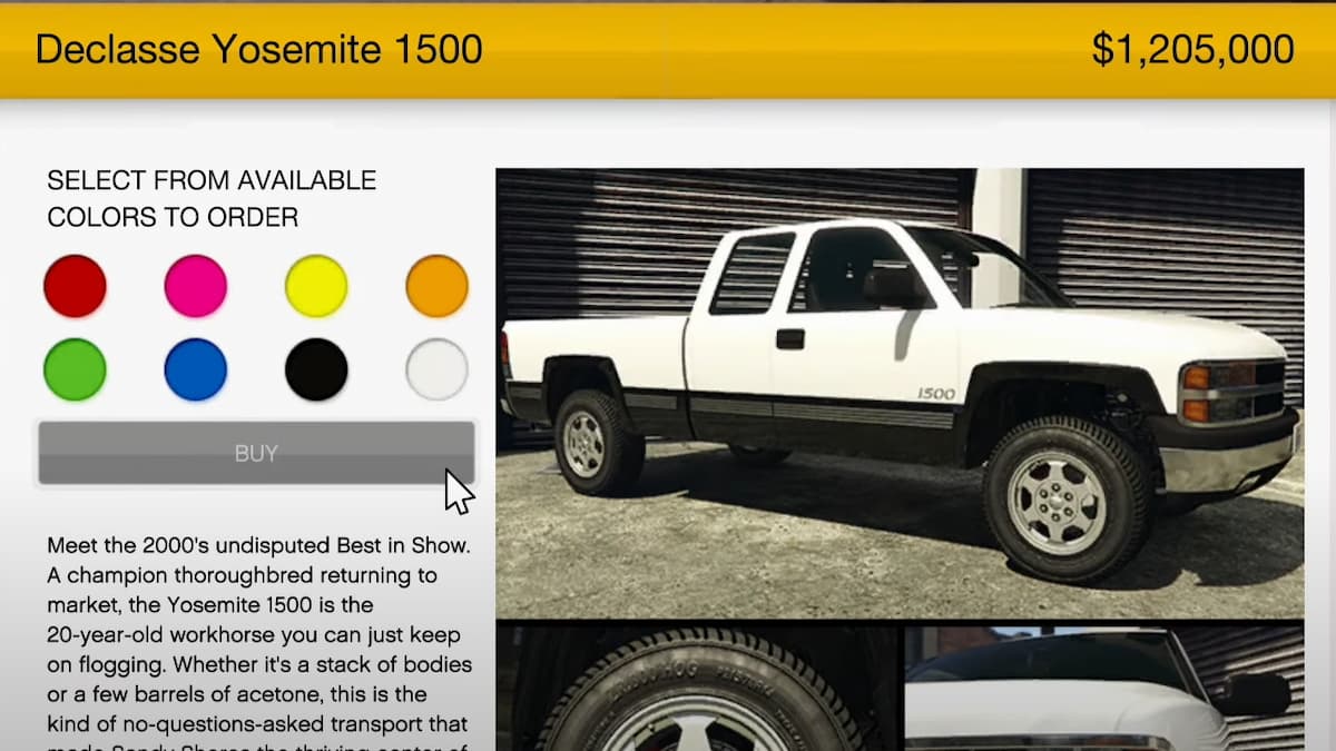 Declasse Yosemite 1500 in GTA Online car store.