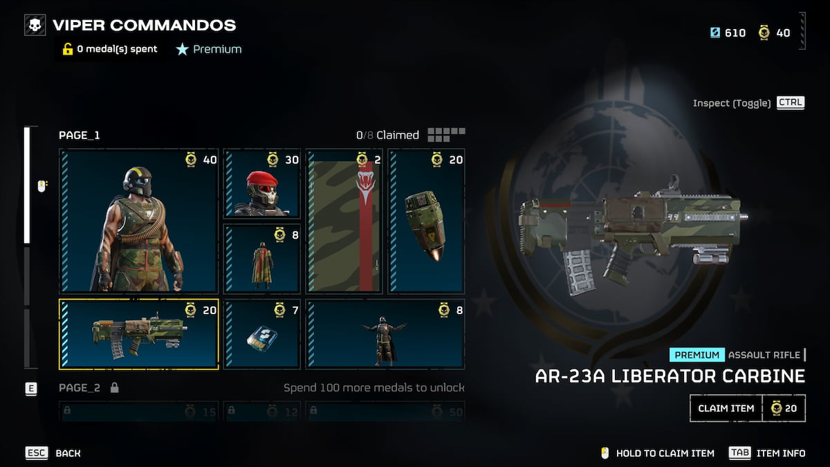 Liberator Carbine in Helldivers 2 Warbond menu