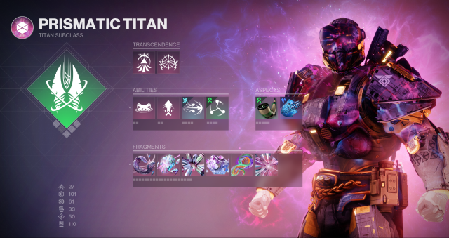 A screenshot of a Prismatic build for a Titan in Destiny 2.