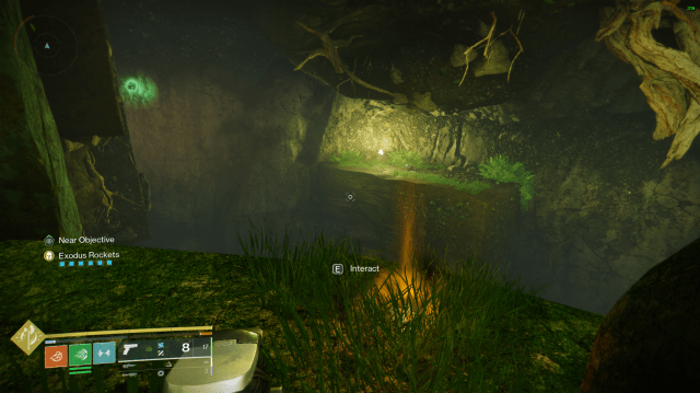 A guardian kneels in the grass next to a lost ghost in Destiny 2.