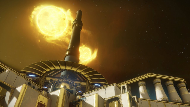 The Spire of Stars above the Leviathan in Destiny 2.