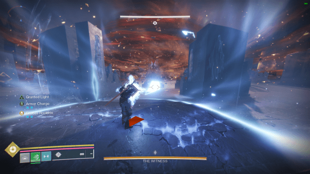 A guardian summons a bubble shield to protect from a storm in Destiny 2.