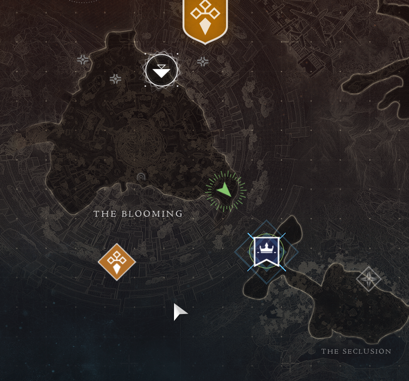 A map of the Pale Heart with a quest location marked in Destiny 2.