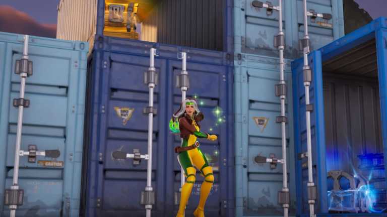 Rogue in front of some containers at Lil Dirty Dock in Fortnite.