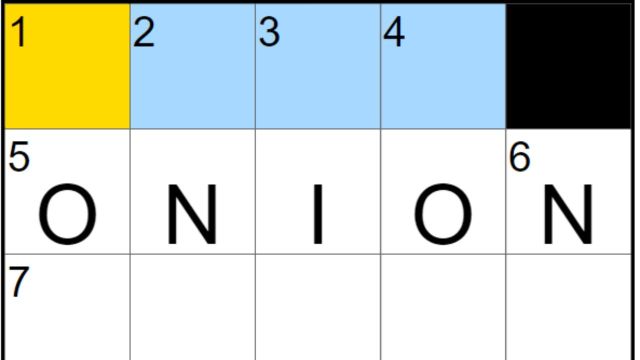 A partially filled NYT Mini Crossword with 5A solved.