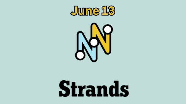 The NYT Strands logo with 'June 13' written above it in yellow.