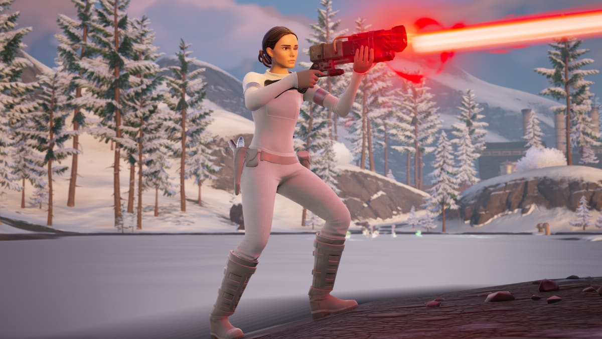 Padme using the Tri-Beam Laser Rifle in Fortnite.