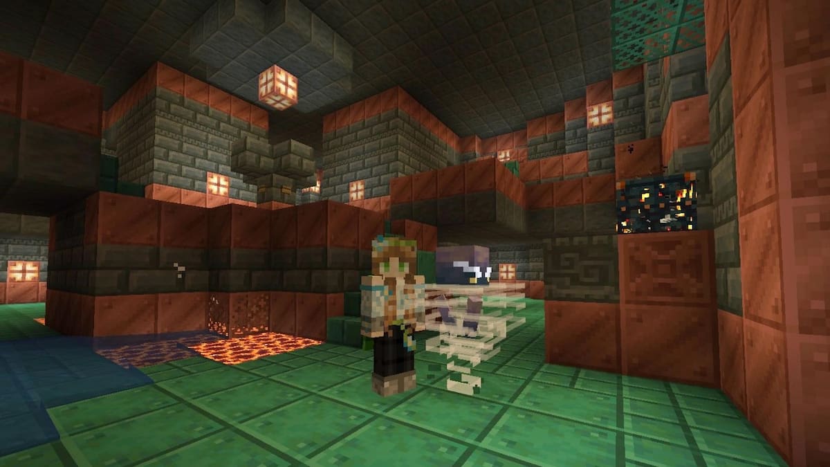 Standing in a trial chamber in Minecraft by a Breeze.