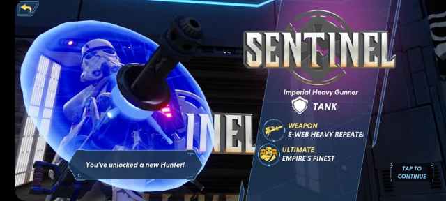 Sentinel unlock in Star Wars Hunters.