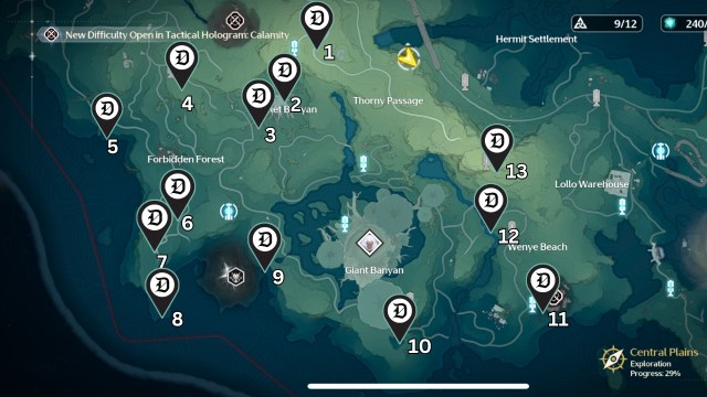 map markers showing sonance casket locations in dim forest wuwa