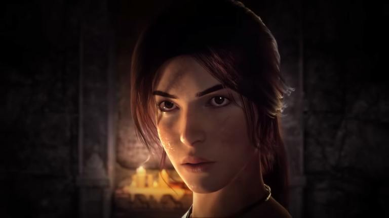 A female character in a dark room.