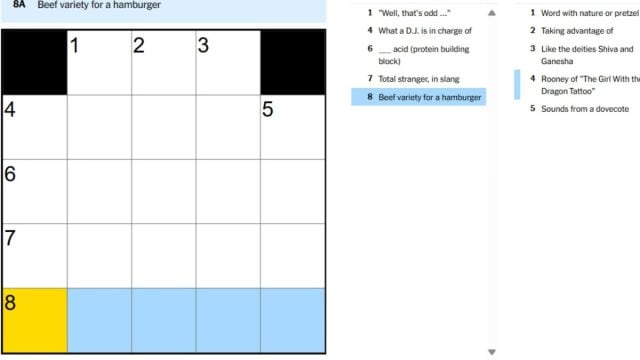 beef variety for a hamburger nyt mini crossword clue