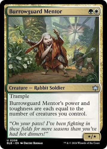 Rabibt Soldier battling in woods through MTG Bloomburrow set