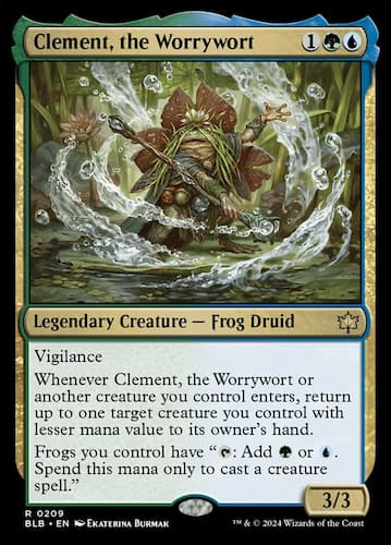 A Frog Druid casting spells in pond on Bloomburrow
