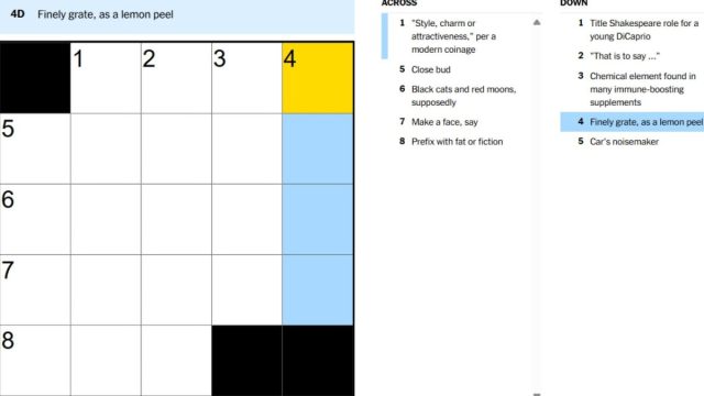 nyt mini july 30 clue finely grate as a lemon peel