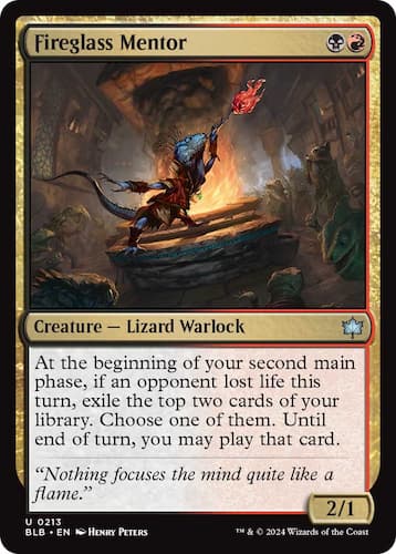 Lizard Warlock blowing glass in Bloomburrow MTG set