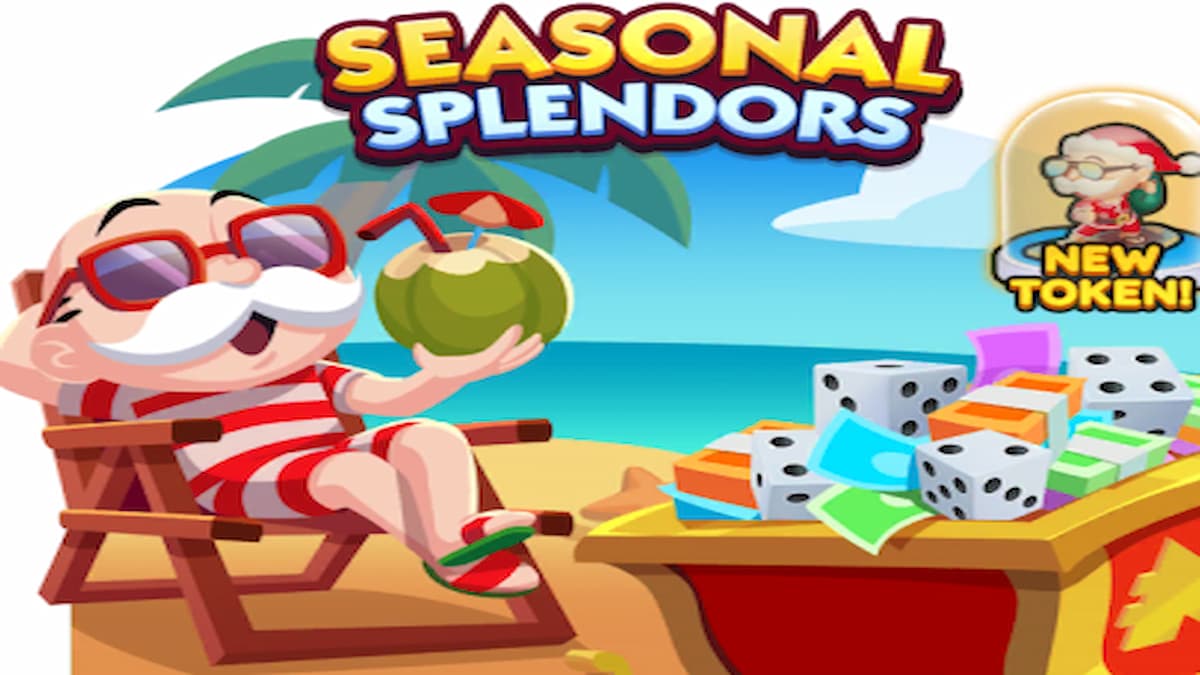 Mr. Monopoly on beach with Monopoly GO rewards