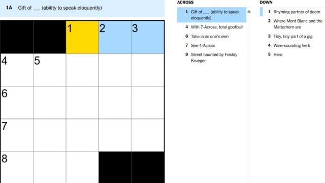 nyt times mini crossword gift of clue