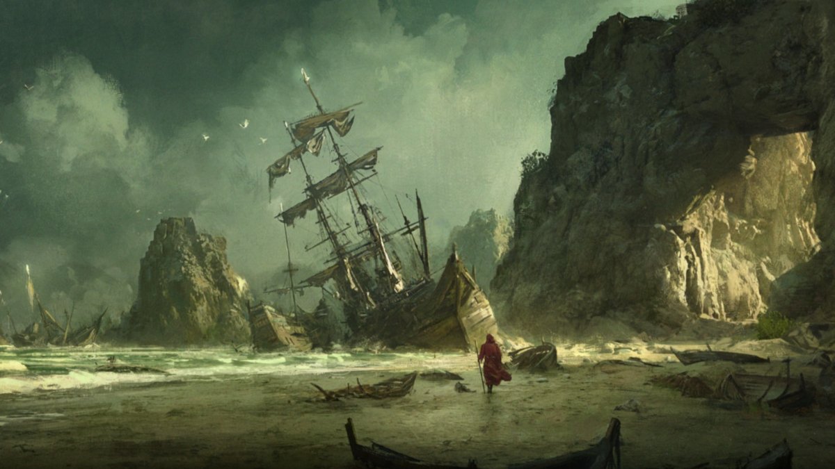 A shipwreck in Last Epoch shown in a loading screen.