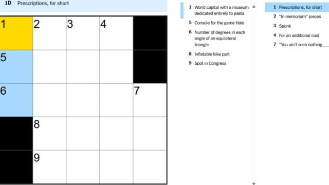 prescriptions for short clue in nyt mini crossword july 22