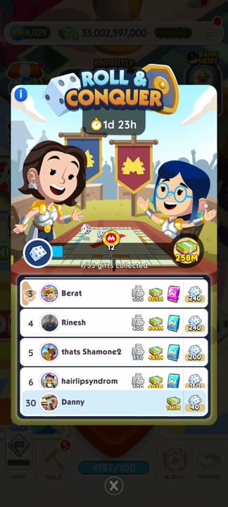 Roll and Conquer leaderboard Monopoly GO rewards