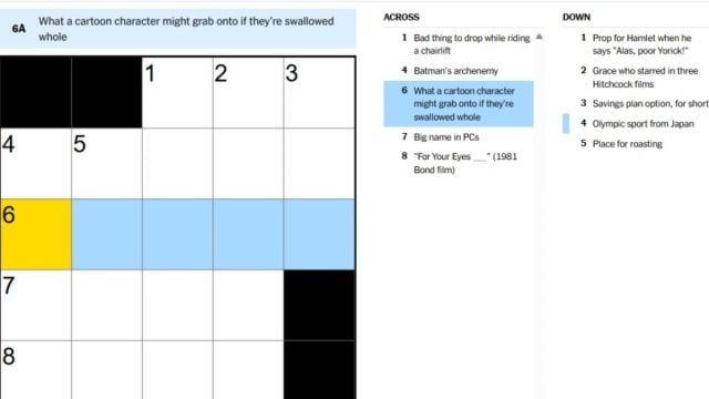 what a cartoon character might grab onto nyt time crossword clue words