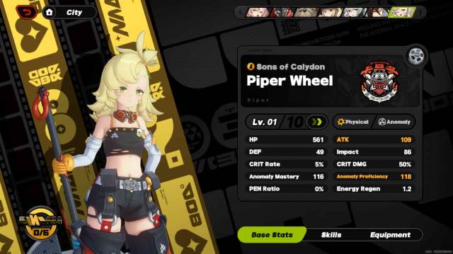 Piper stats in ZZZ