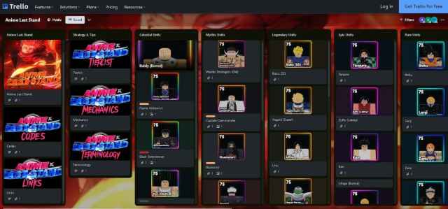 Screenshot of the Anime Last Stand Trello board.