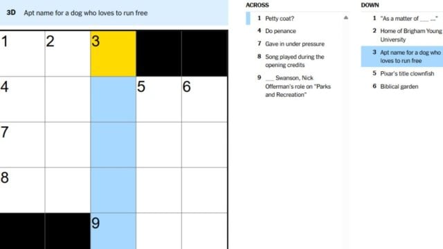 nyt mini crossword clue guide for apt name for a dog who loves to run free