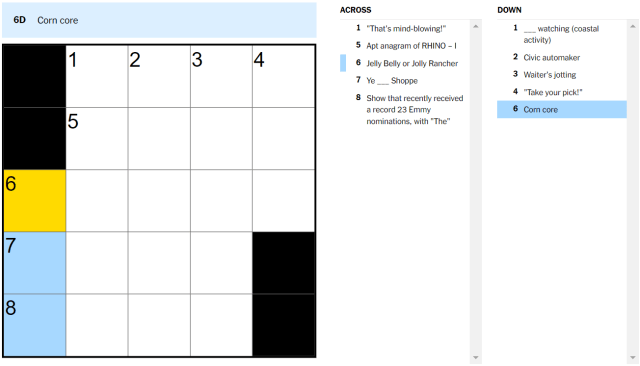 corn core july 25 nyt mini crossword